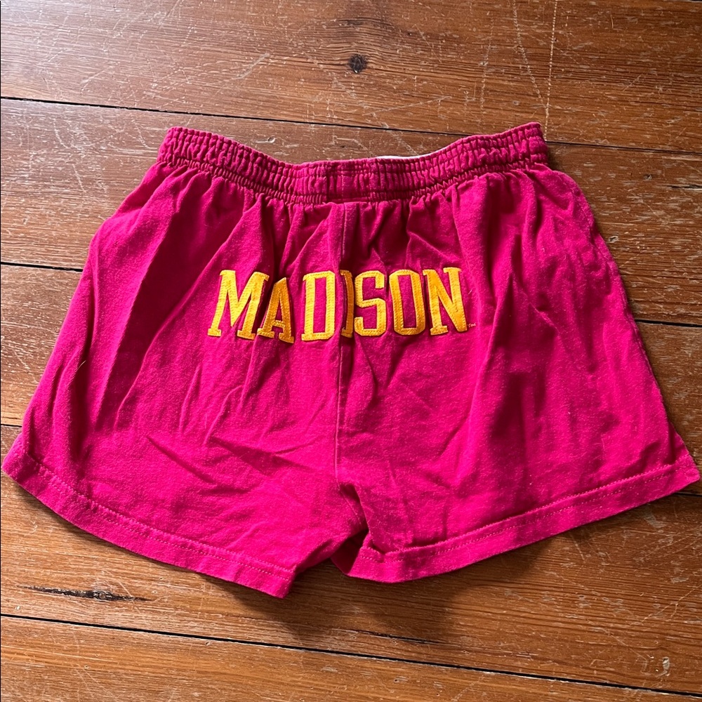 Pink Cotton Shorts with Yellow 'MADISON' Print